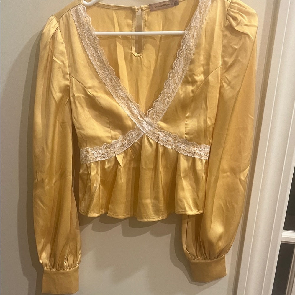 Yellow Lace Trim Blouse